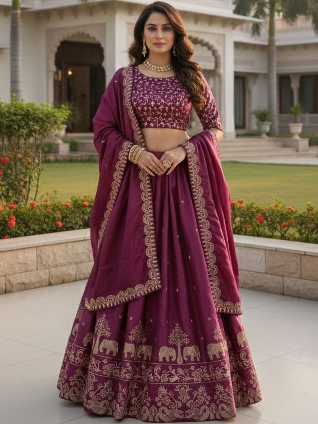 JULEE Embroidered Thread Work Ready to Wear Lehenga & Blouse With Dupatta - view 1