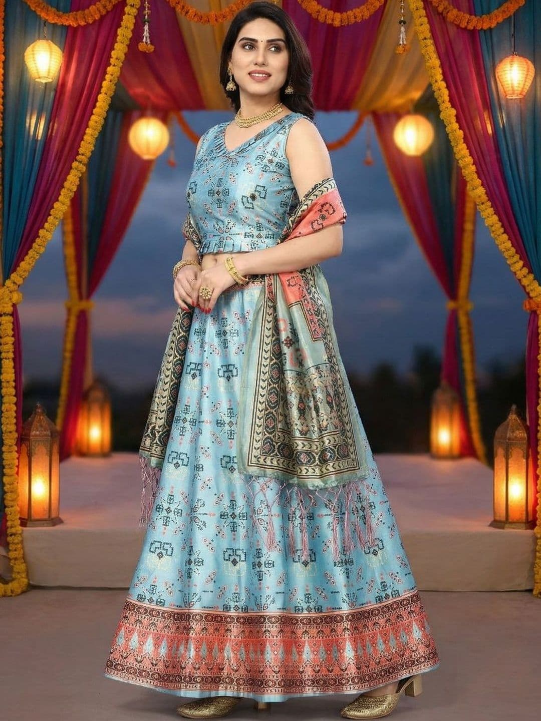 Kaizen TEXO FAB Printed Semi-Stitched Lehenga & Unstitched Blouse With Dupatta - view 1