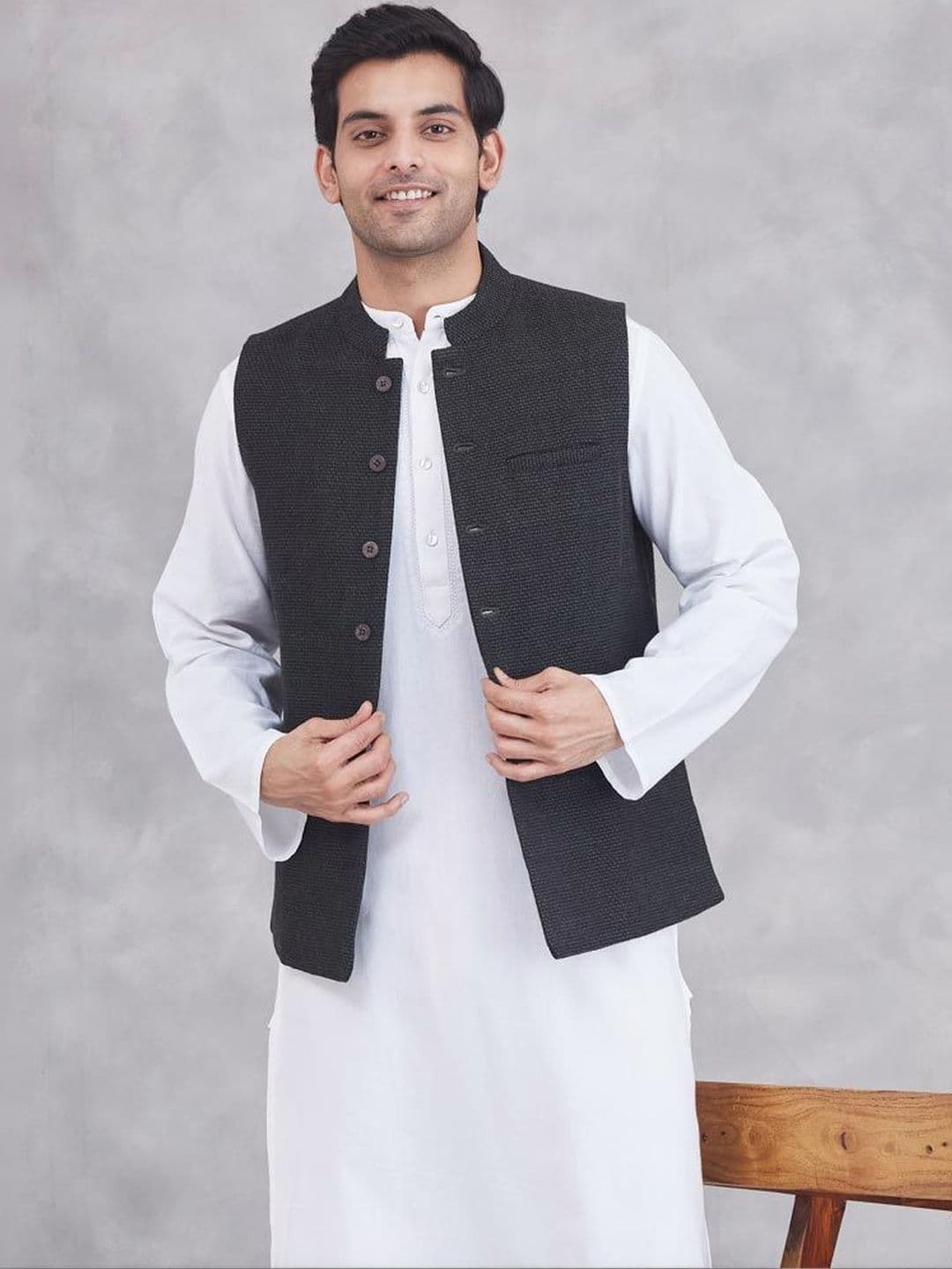 Fabindia Woven-Designed Wool Nehru Jacket - view 1