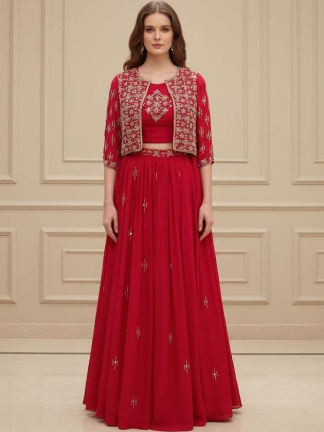 MARC LOUIS Embellished Mirror Work Ready to Wear Lehenga - view 1