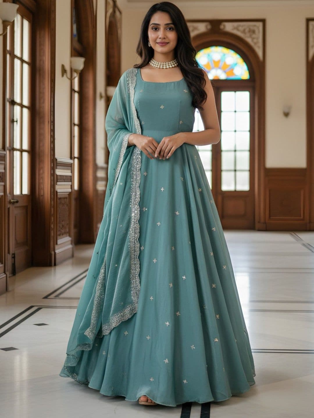 Panzora Women Ethnic Motifs Embroidered Panelled Sequinned Kurta with Trousers & With Dupatta - view 1