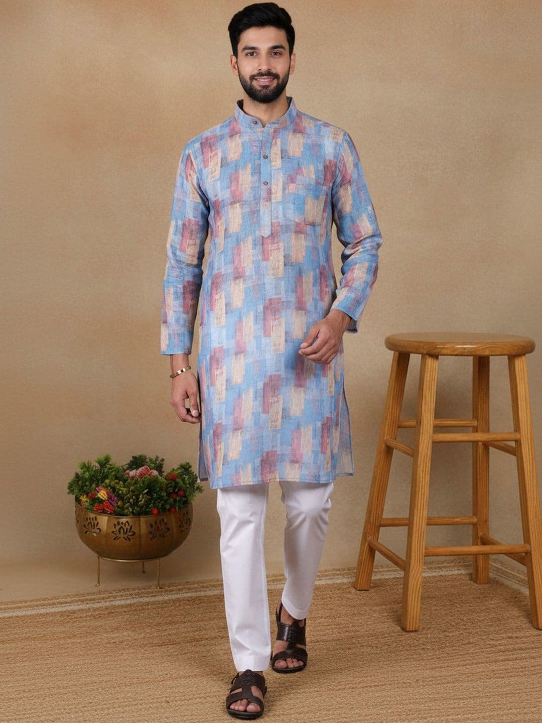 HERE&NOW Men Ethnic Motifs Printed Handloom Kurta - view 1