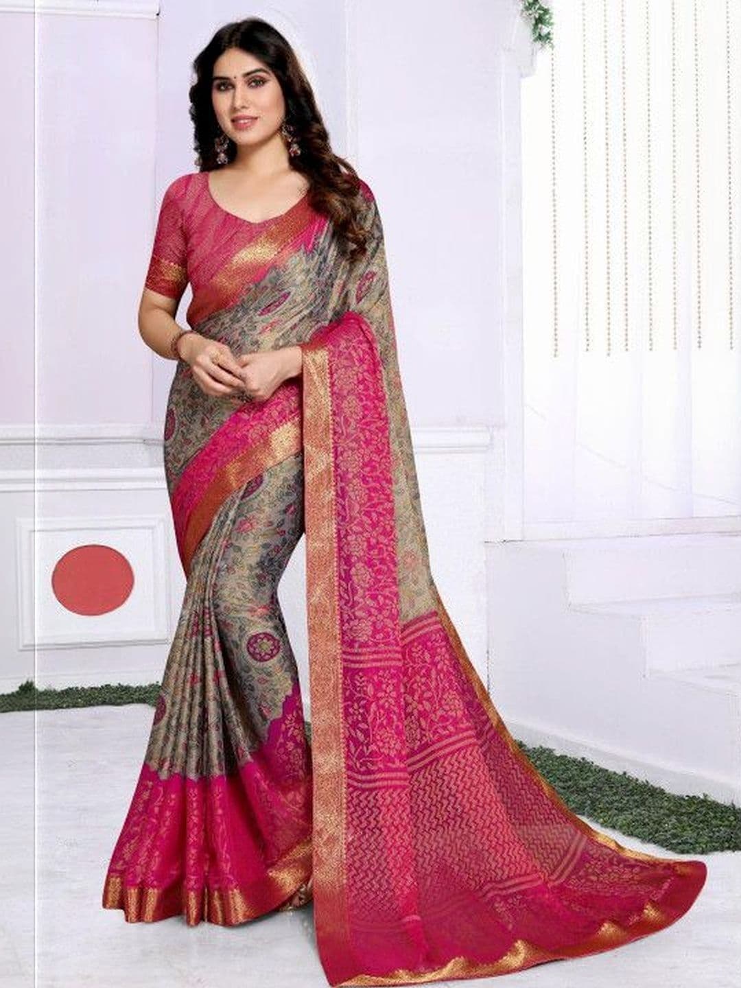 EMV Woven Design Zari Poly Chiffon Heavy Work Saree - view 1