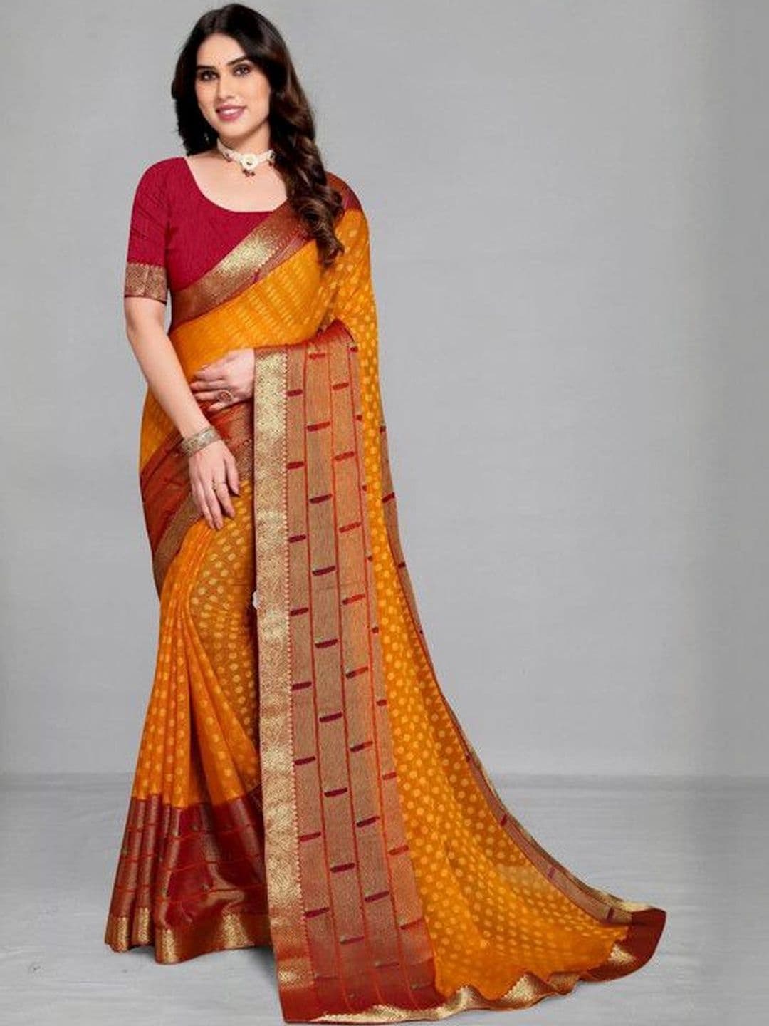 EMV Polka Dot Zari Poly Chiffon Saree - view 1