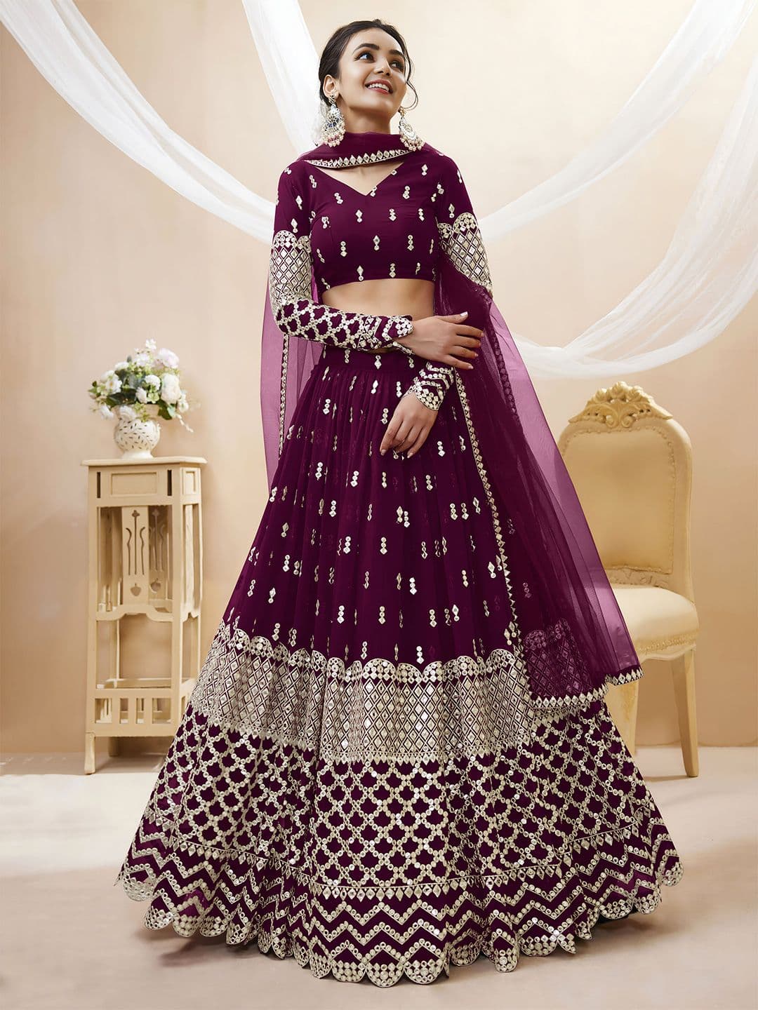 Zeel Clothing Embroidered Sequinned Semi-Stitched Lehenga & Unstitched Blouse With Dupatta - view 1
