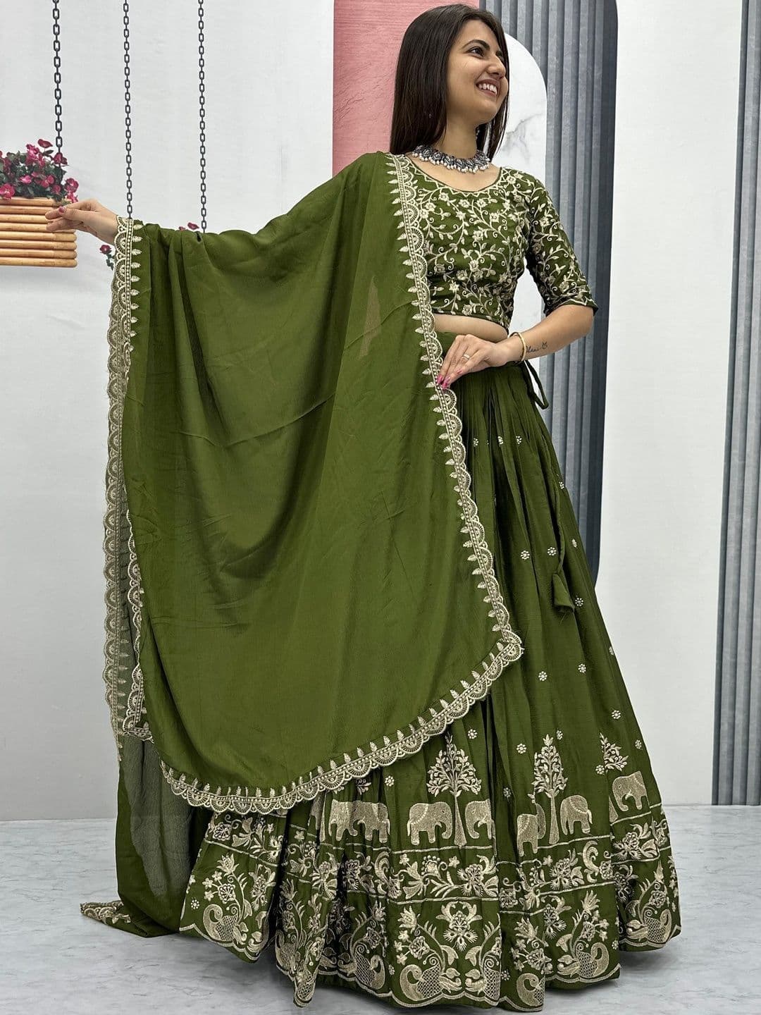 SUPPAR SLEAVE Embroidered Thread Work Ready to Wear Lehenga & Blouse With Dupatta - view 1