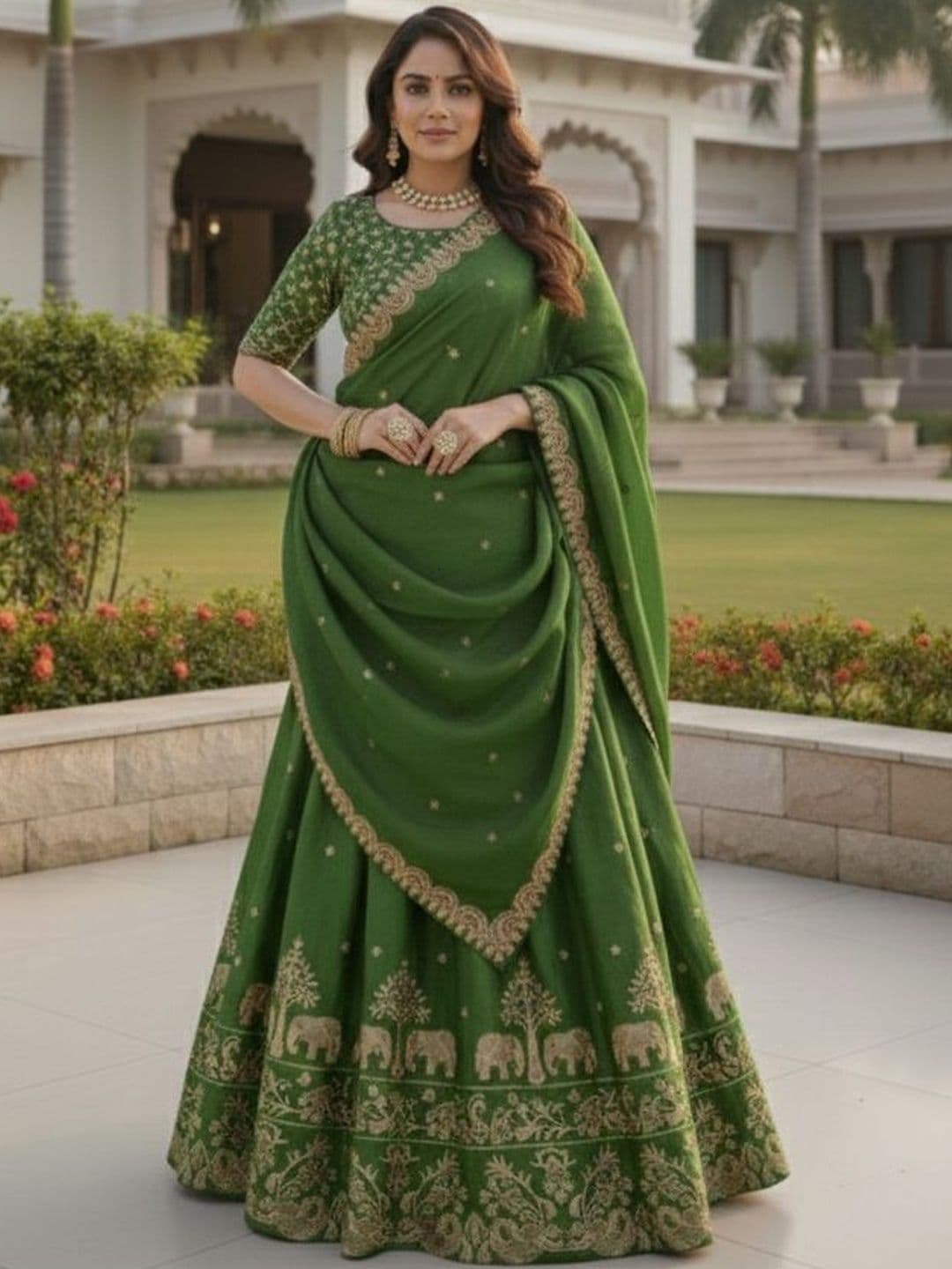 JULEE Embroidered Thread Work Ready to Wear Lehenga & Blouse With Dupatta - view 1