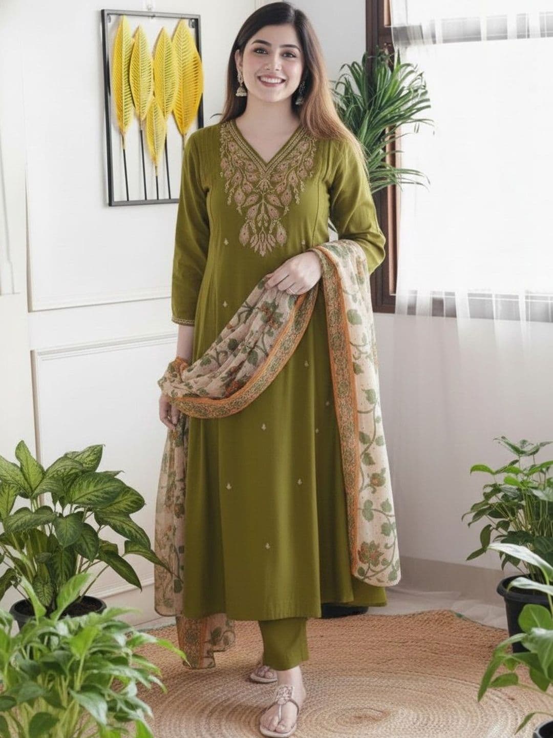 KALINI Women Floral Embroidered Regular Thread Work Kurta with Trousers & With Dupatta - view 1