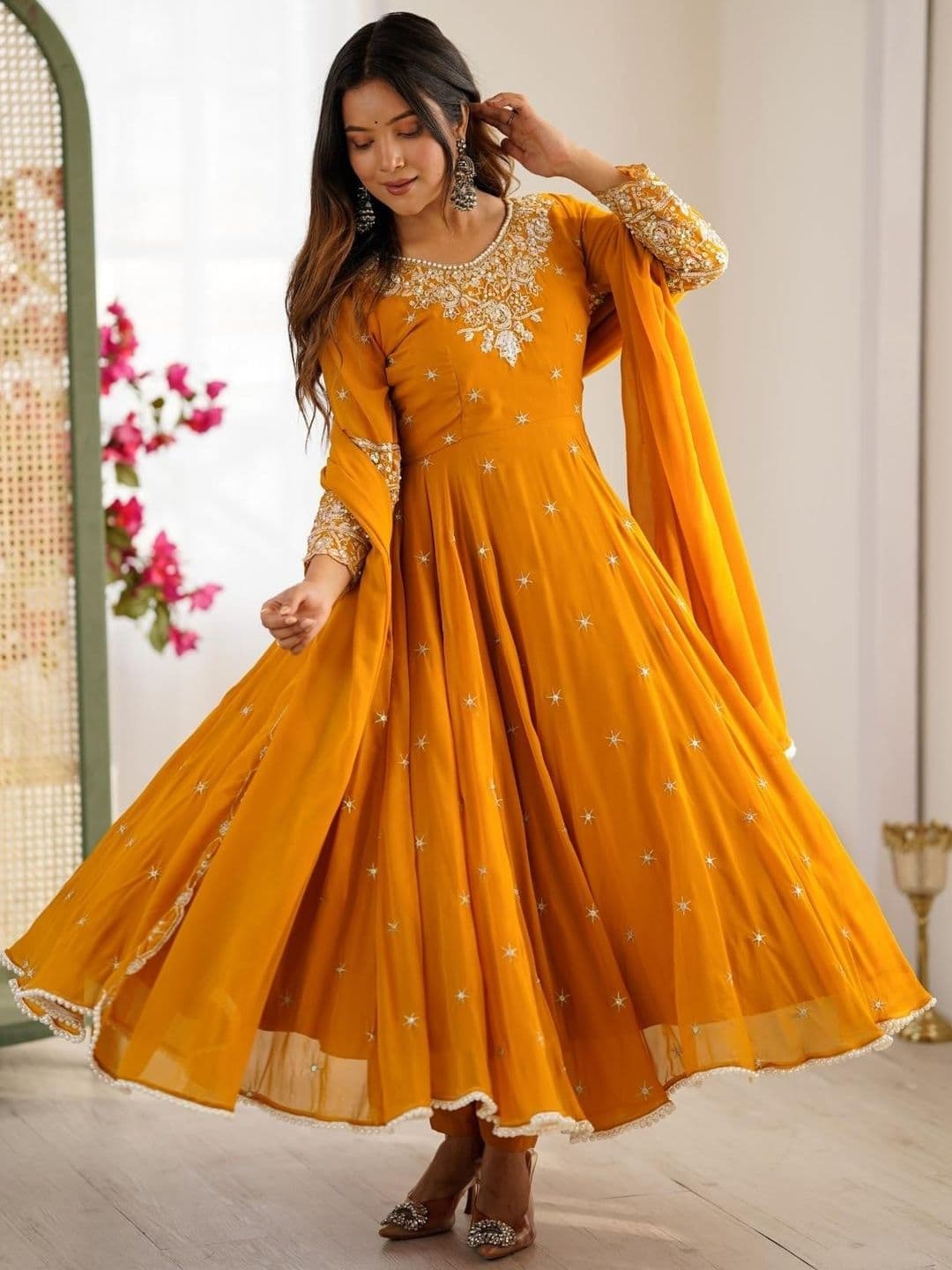 MAHI CREATION Women Ethnic Motifs Embroidered Panelled Sequinned Kurta with Pyjamas & With Dupatta - view 1