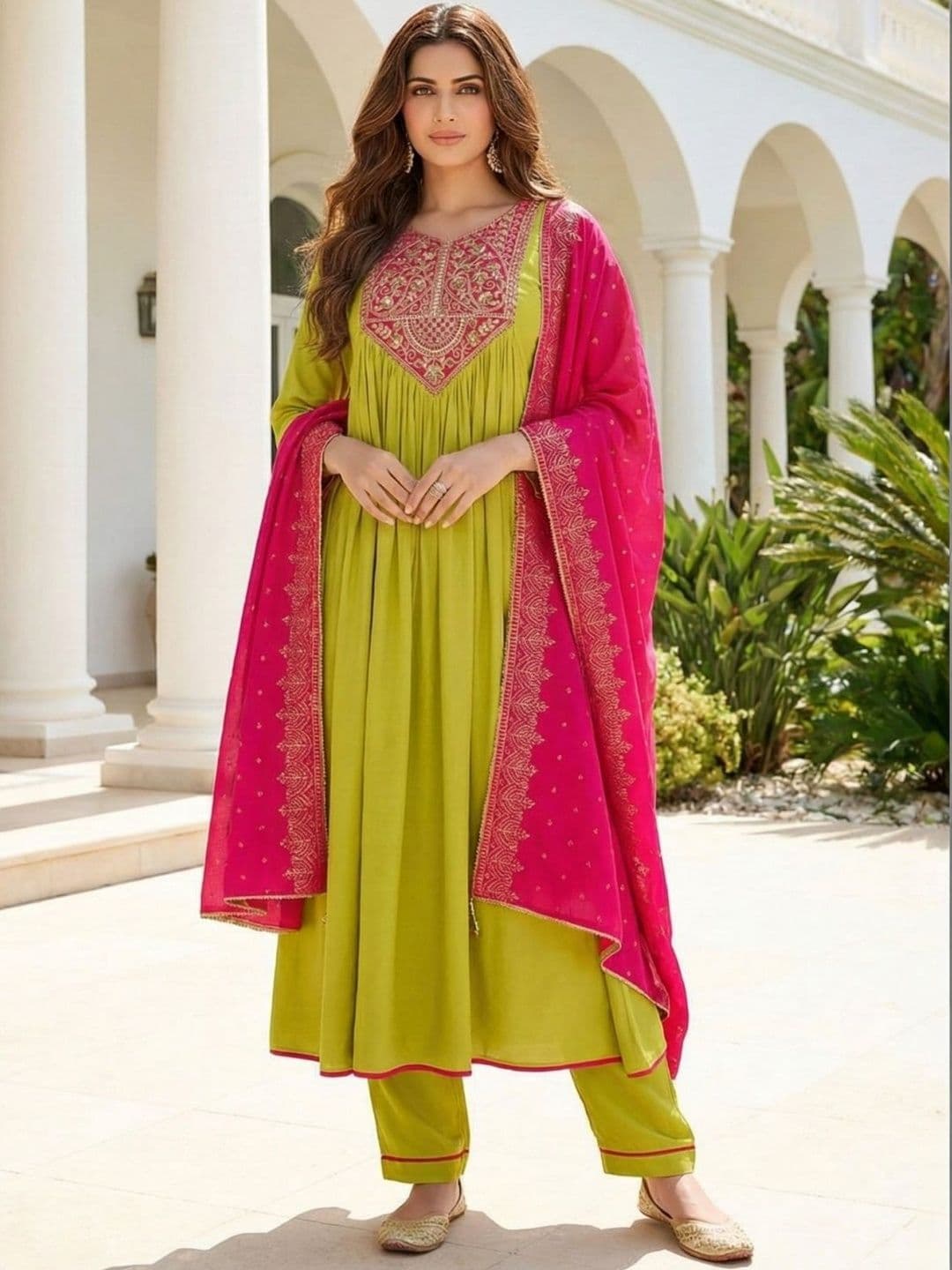 DSK STUDIO Women Ethnic Motifs Embroidered Empire Thread Work Kurta with Trousers & With Dupatta - view 1