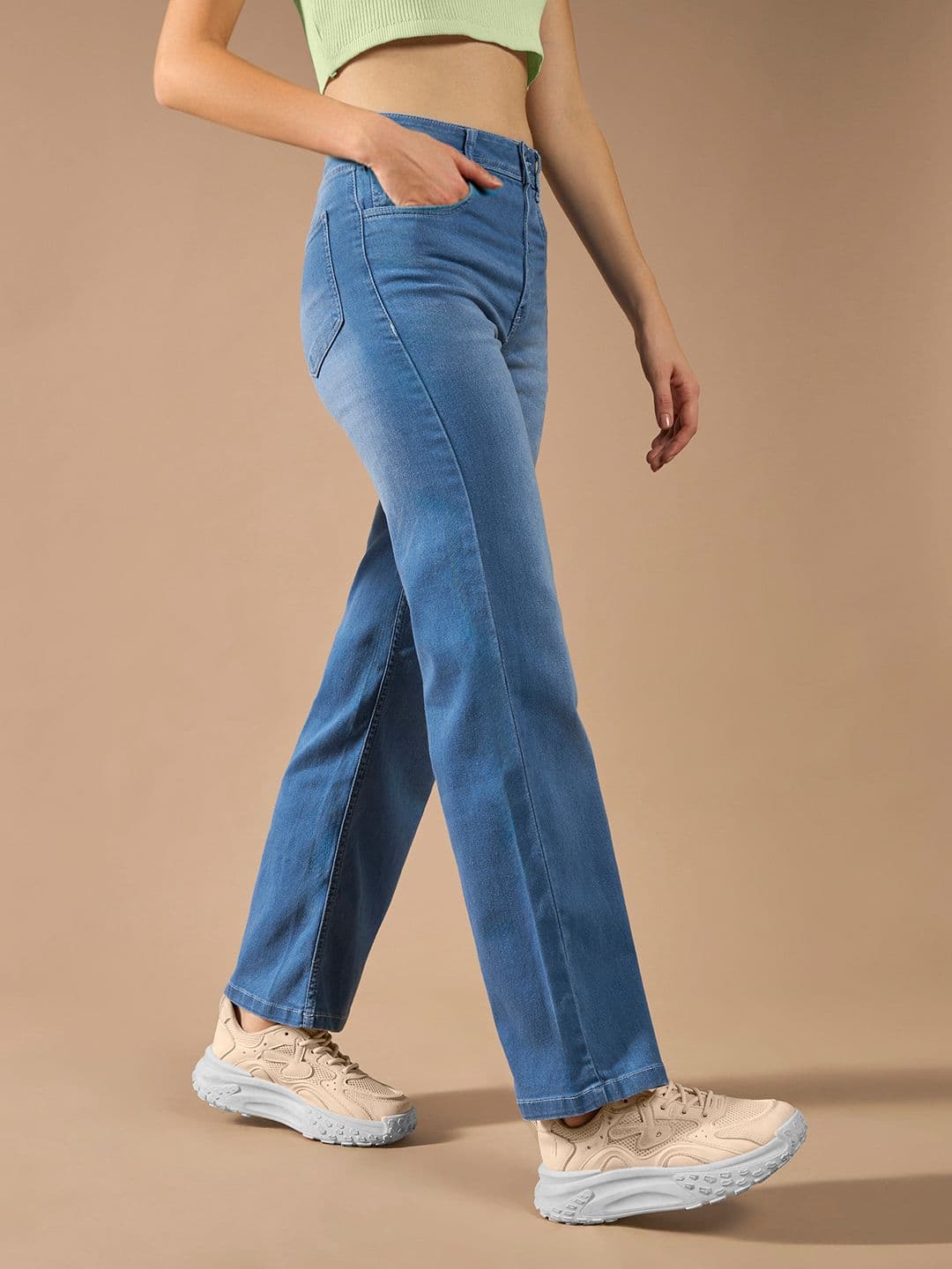 DOLCE CRUDO Women Wide Leg Light Fade Stretchable Jeans - view 1