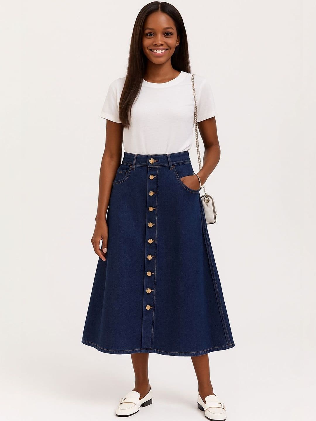 Tripursundari Fashion Denim Midi A-Line Skirts - view 1