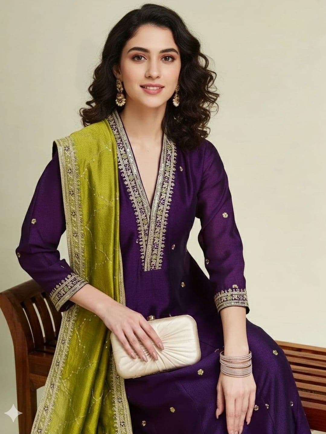 all about you Ethnic Motifs Embroidered Thread Work Kurta with Trousers & With Dupatta - view 1