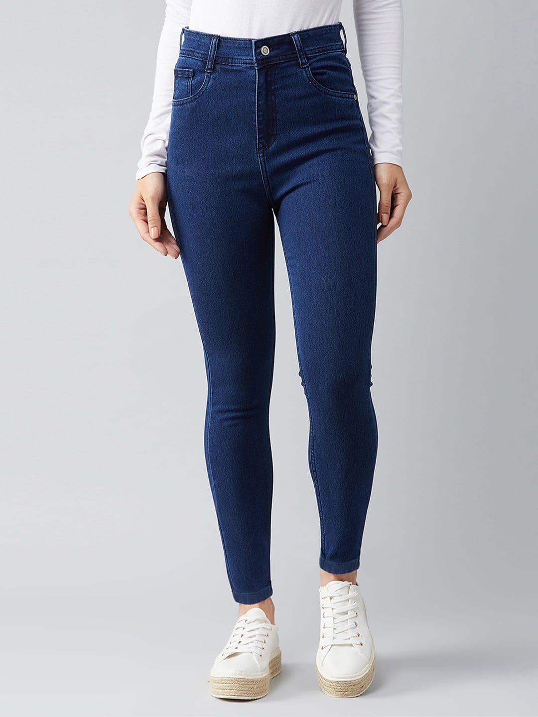 DOLCE CRUDO Navy Blue Skinny Fit High-Rise Stretchable Jeans - view 1
