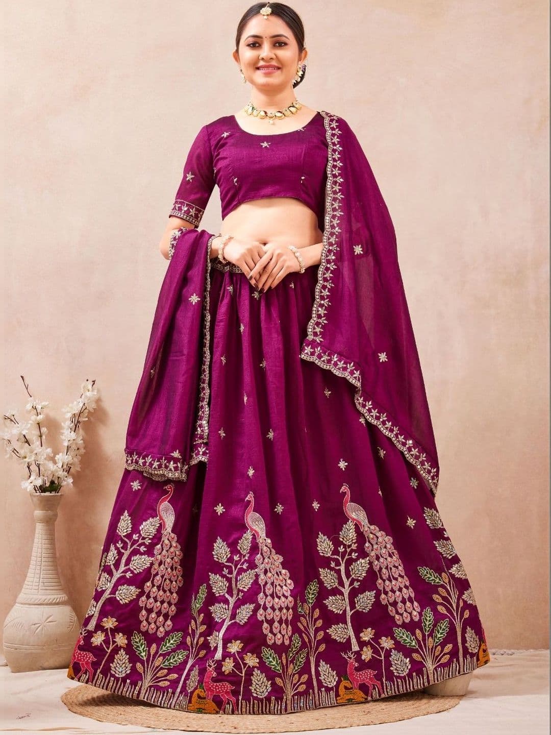 Mfh Mishti fashion hub Embroidered Thread Work Ready to Wear Lehenga & Blouse With Dupatta - view 1