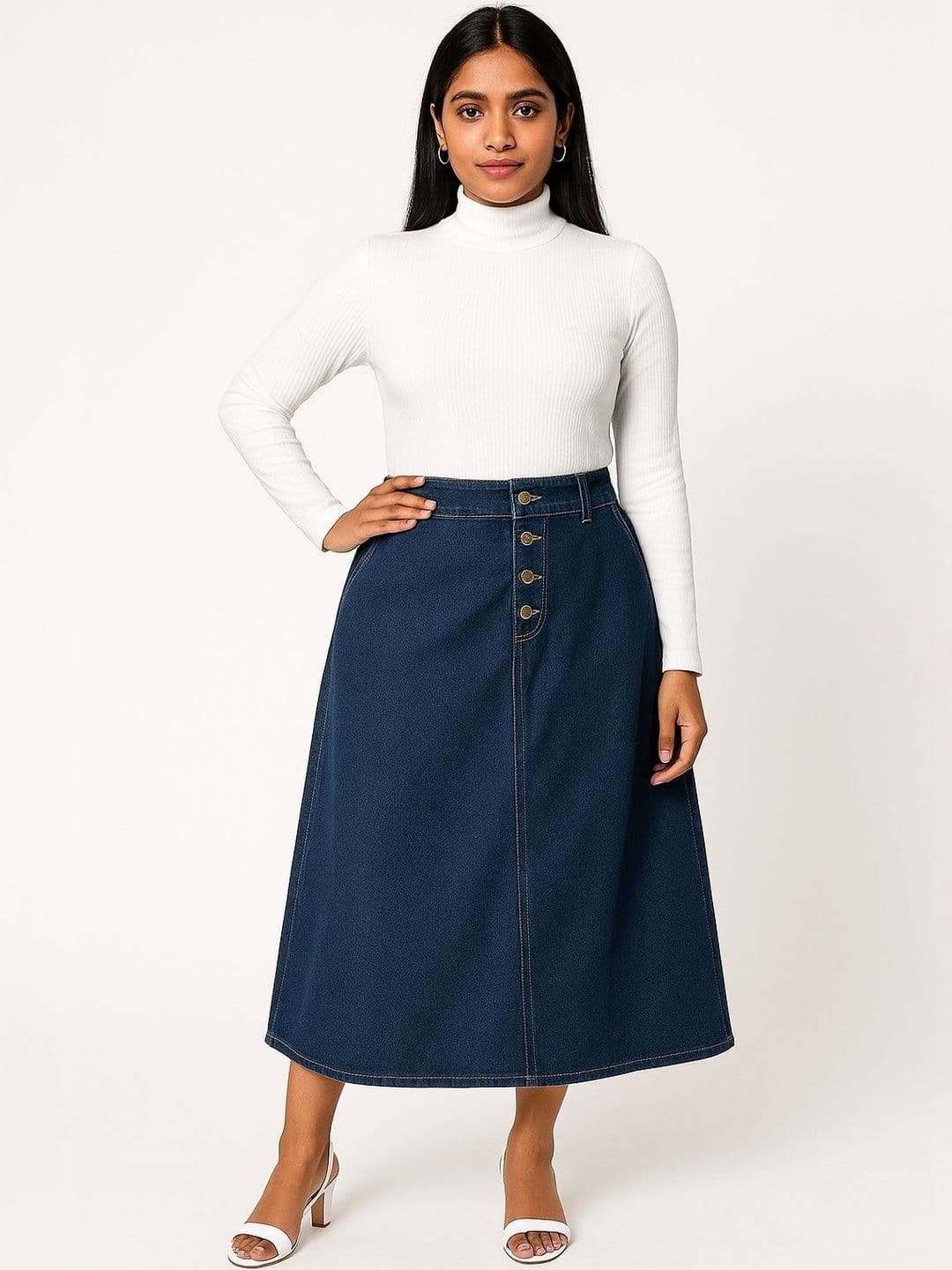 Tripursundari Fashion Denim Midi A-Line Skirts - view 1