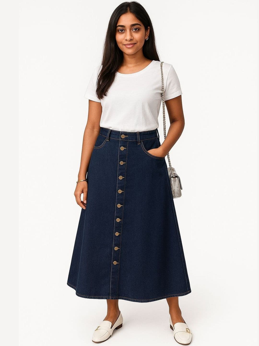 Tripursundari Fashion Denim Midi A-Line Skirts - view 1