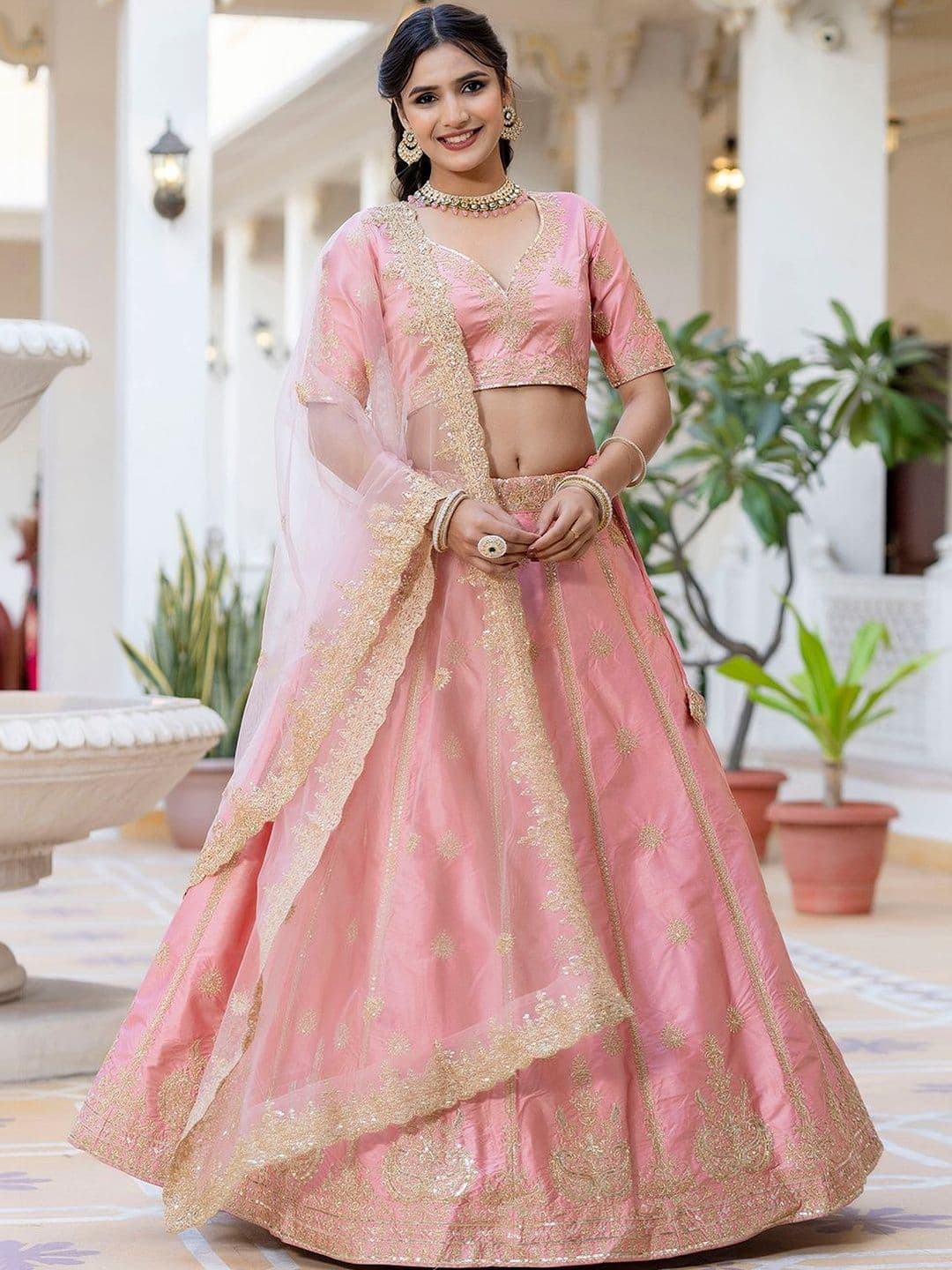 Trendmalls Embroidered Semi-Stitched Lehenga & Blouse With Dupatta - view 1