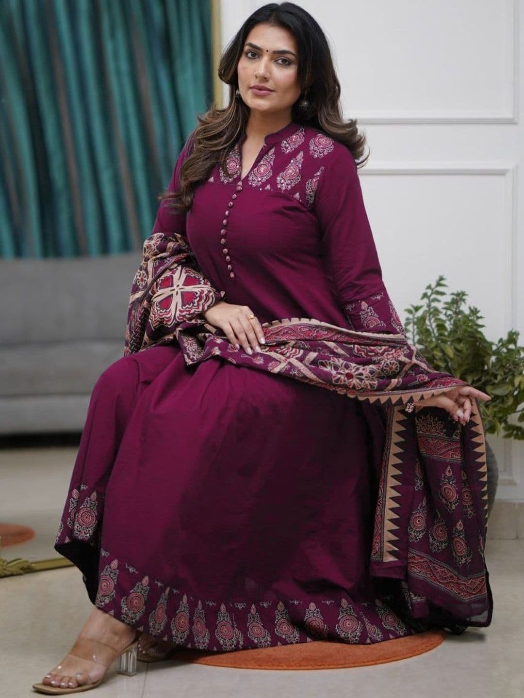 KALINI Women Ethnic Motifs Printed Panelled Kurta with Trousers & With Dupatta - view 1