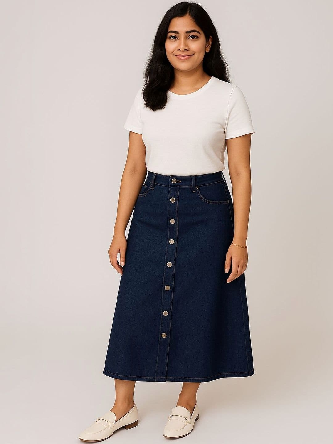 Tripursundari Fashion Denim Midi A-Line Skirts - view 1