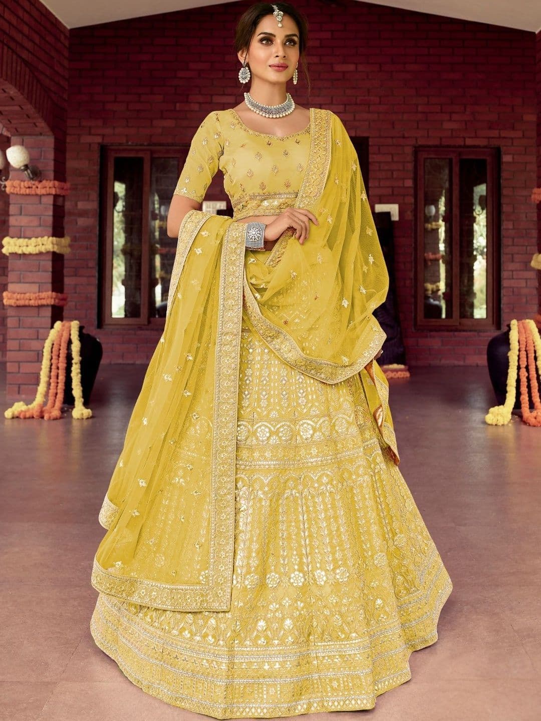 Fusionic Embroidered Sequinned Semi-Stitched Lehenga & Blouse With Dupatta - view 1