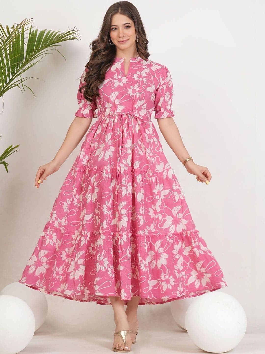 Clothi Fab Floral Printed Pure Cotton Tiered Kurti - view 1