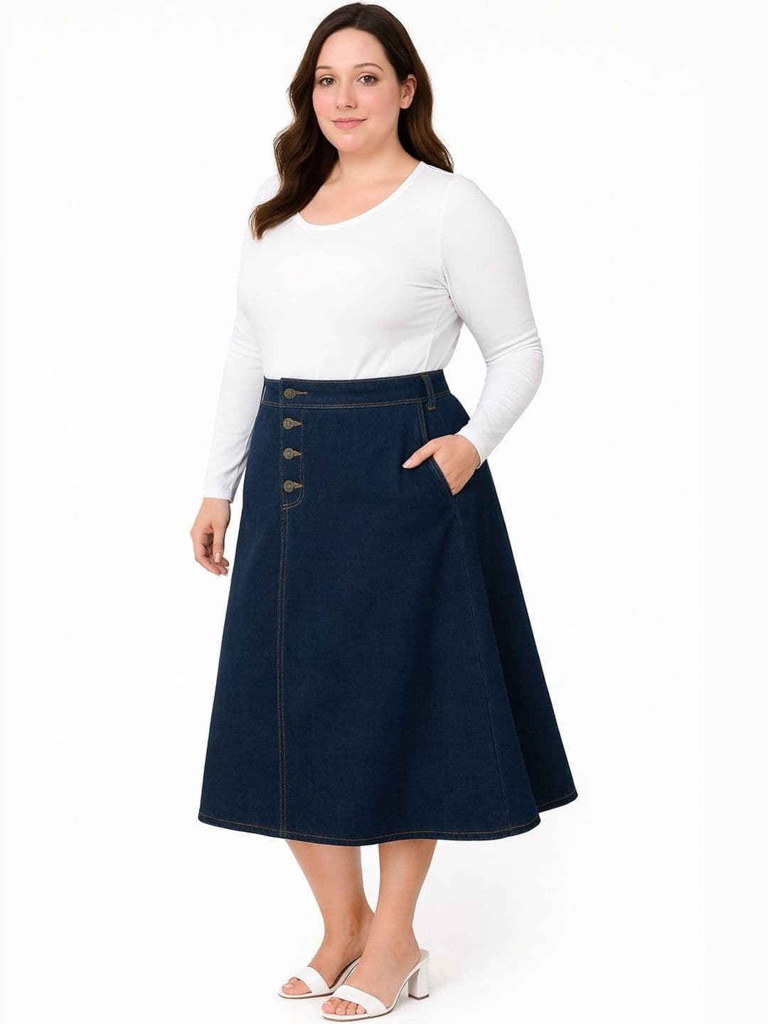 Tripursundari Fashion Denim Midi A-Line Skirts - view 1