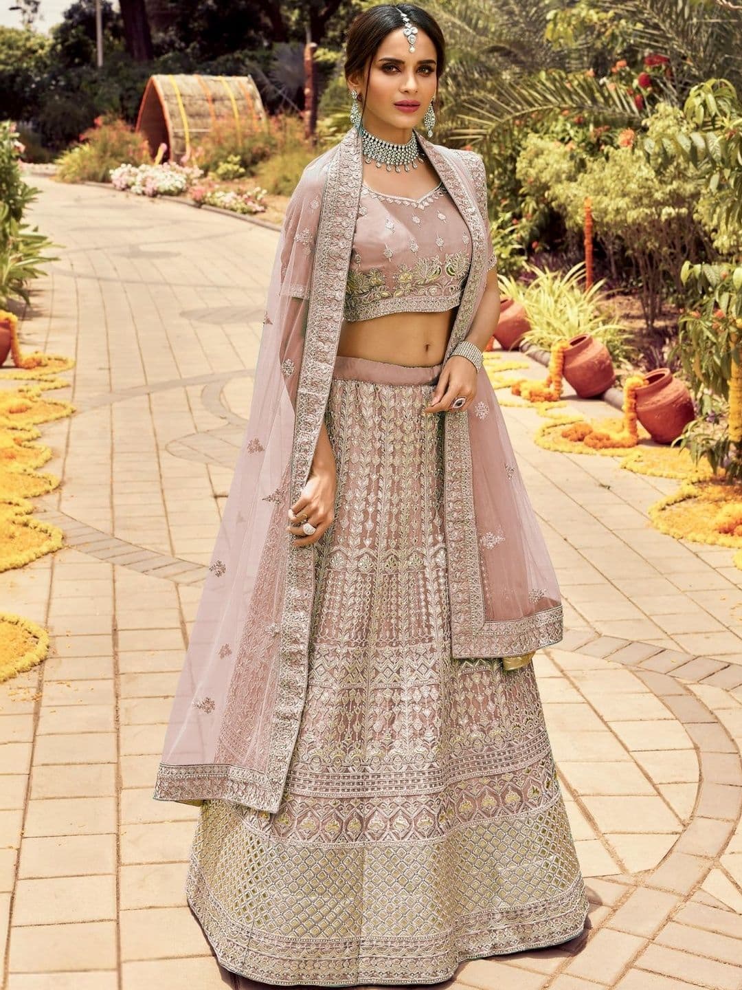 Fusionic Embellished Sequinned Semi-Stitched Lehenga & Blouse With Dupatta - view 1
