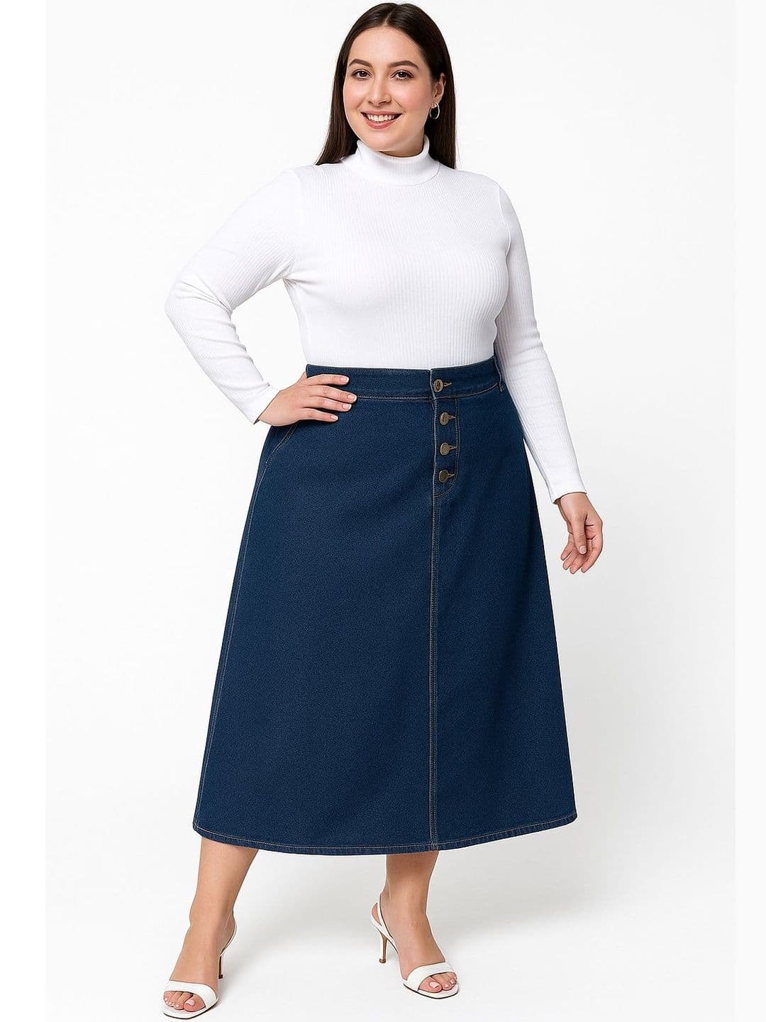 Tripursundari Fashion Denim Midi A-Line Skirts - view 1