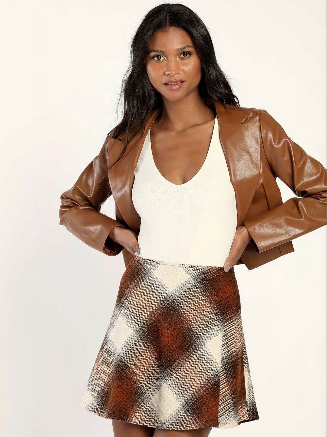 StyleCast x Revolte Checked Above Knee-Length Flared Skirts - view 1