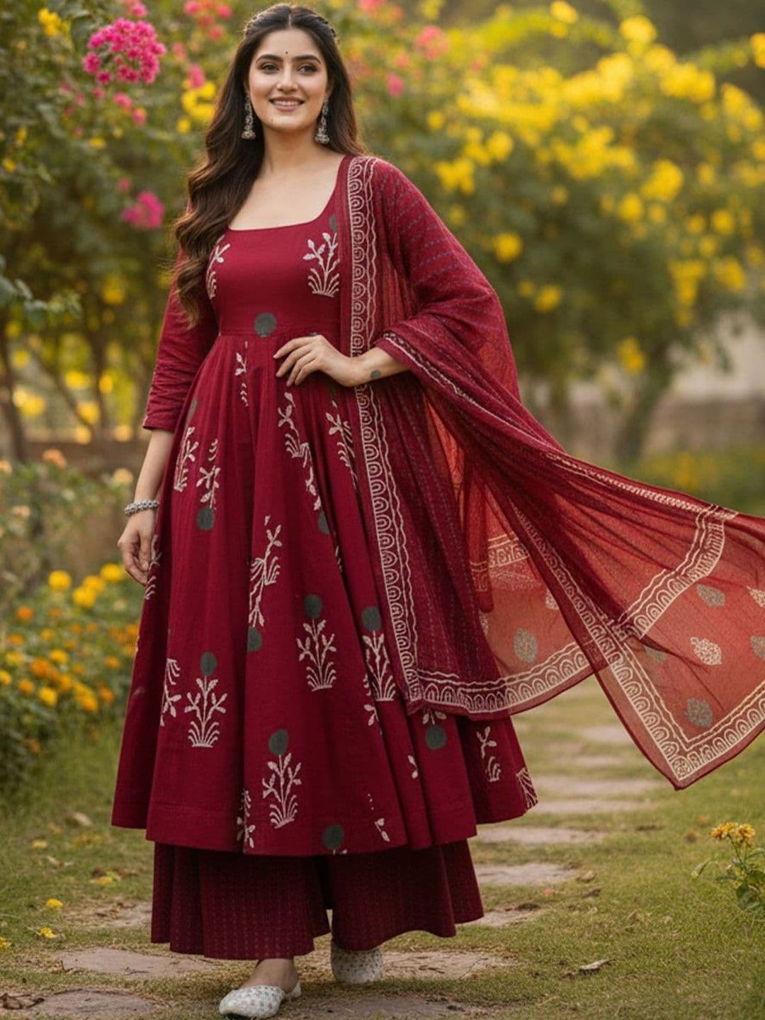 PITRIS Women Ethnic Motifs Printed Panelled Kurta with Palazzos & With Dupatta - view 1