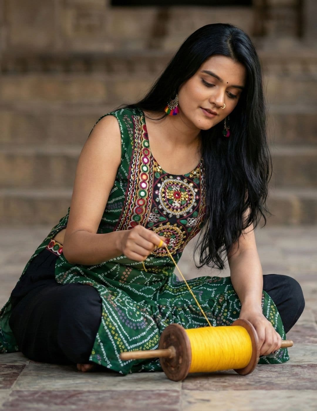 Youthnic Women Bandhani Embroidered Patchwork Georgette Kurta - view 1