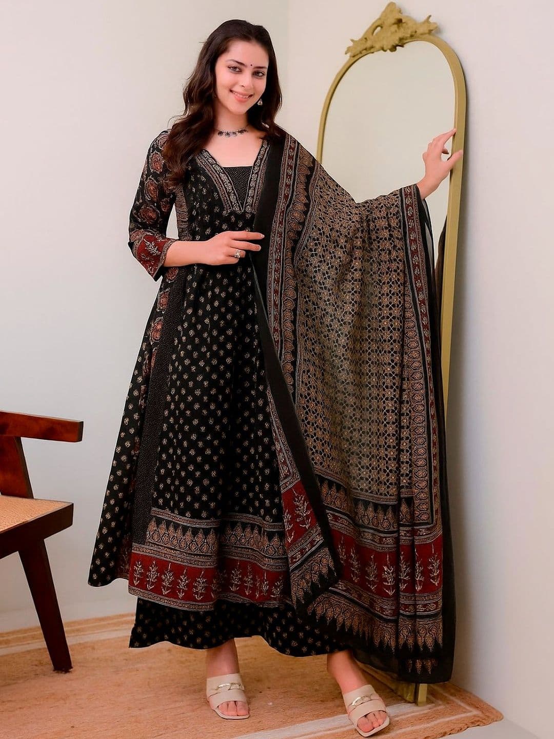 KALINI Women Ethnic Motifs Printed Panelled Kurta with Palazzos & With Dupatta - view 1