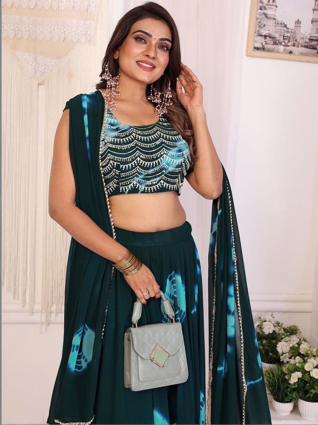 PATLANI STYLE Embellished Sequinned Tie and Dye Ready to Wear Lehenga & Blouse With Dupatta - view 1