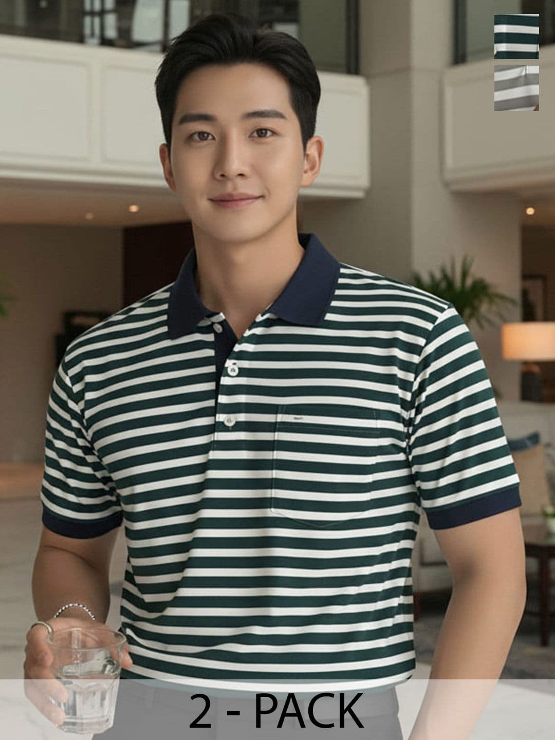 MACK JONNEY Men 2 Striped Polo Collar T-shirt - view 1