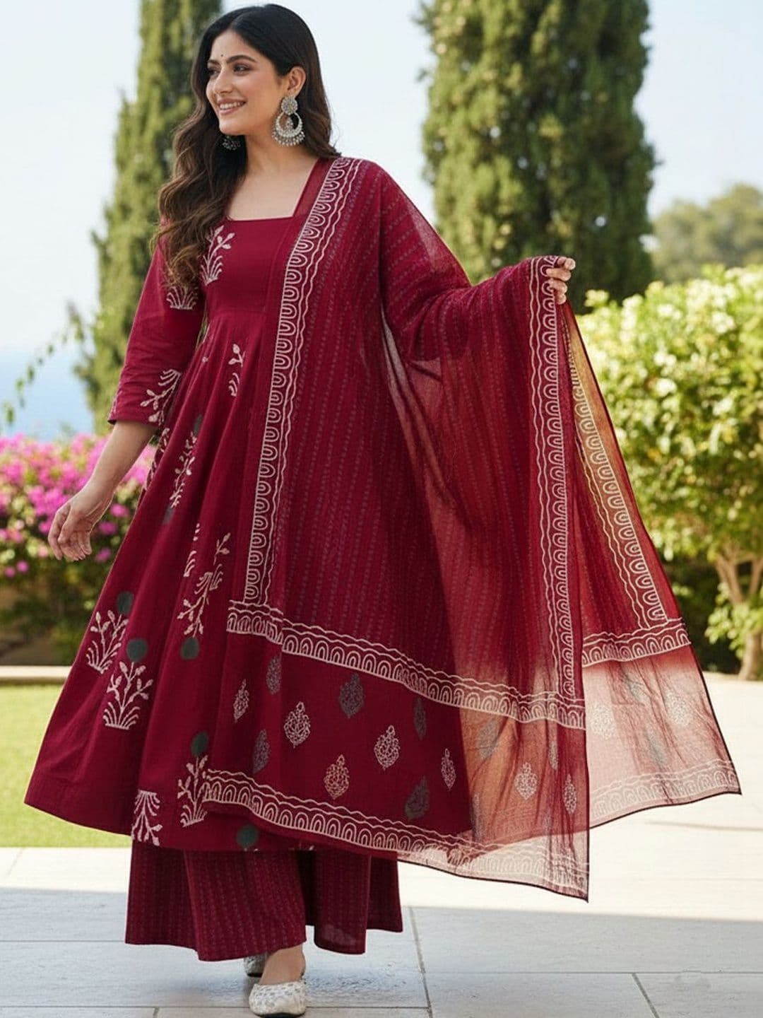 PITRIS Women Ethnic Motifs Printed Empire Kurta with Trousers & With Dupatta - view 1