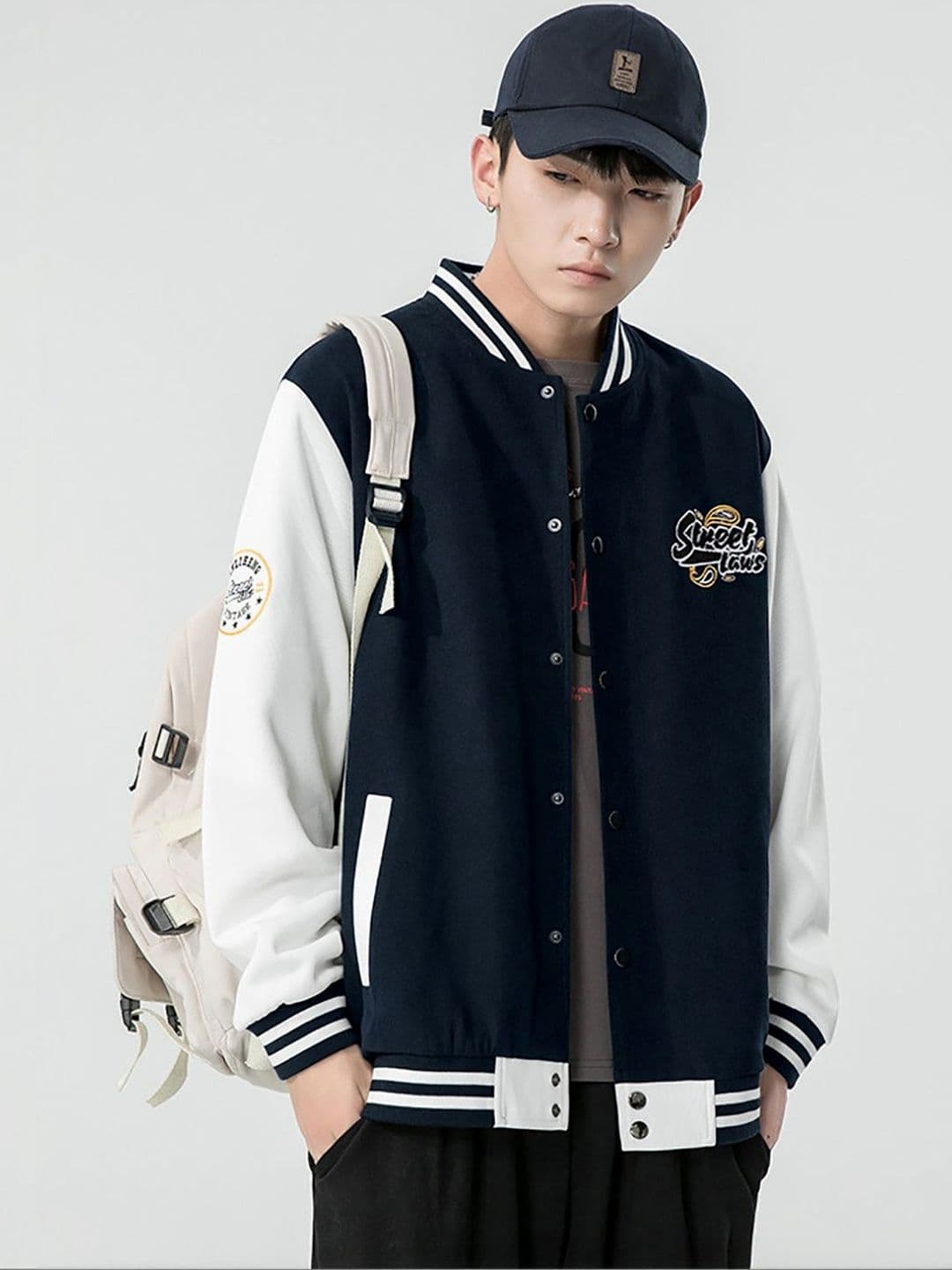 ANDREW HILL Men Brand Logo Colourblocked Varsity Jacket with Embroidered - view 1