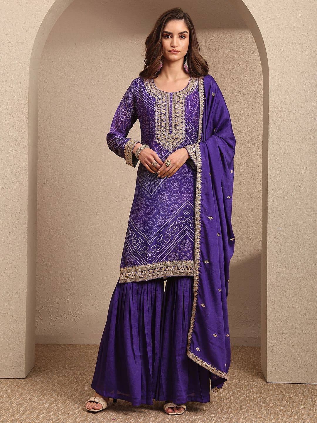 Libas Women Ethnic Motifs Printed Regular Gotta Patti Kurta with Sharara & With Dupatta - view 1