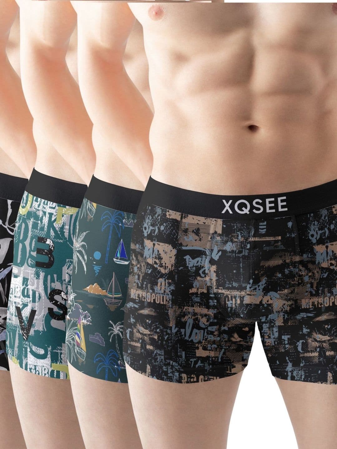 XQSEE Men Pack Of 4 Printed Mid -Rise Short Trunk - view 1