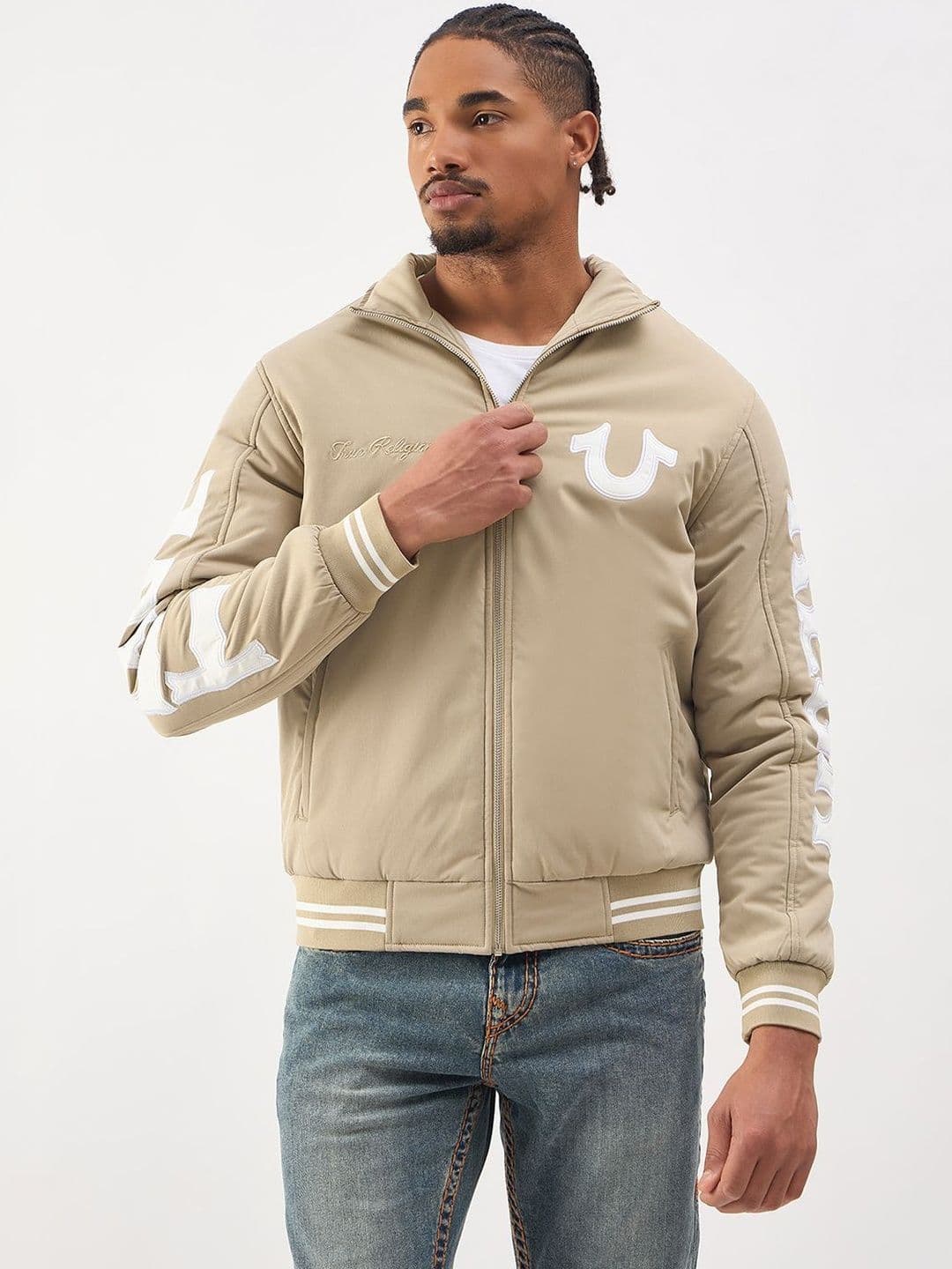 True Religion Men Beige High Neck Jacket - view 1