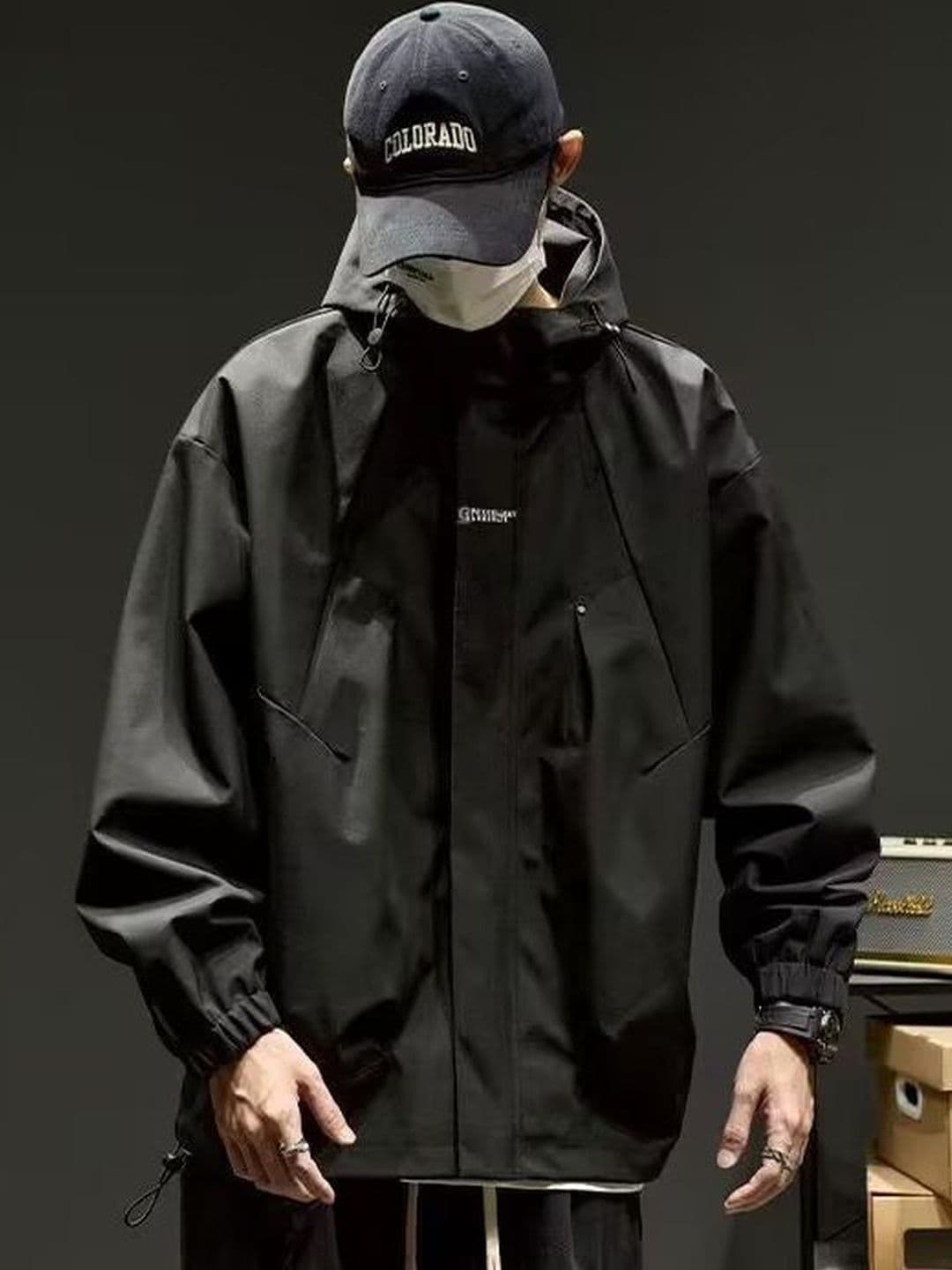 StyleCast x Revolte Black Solid Windcheater Hooded Jacket - view 1