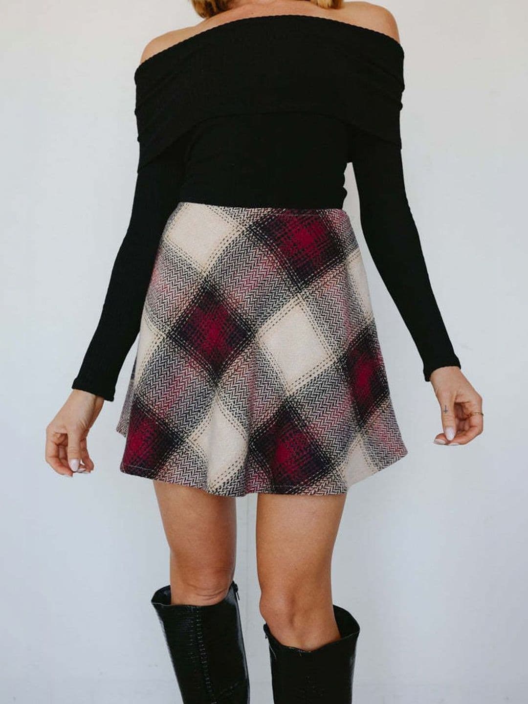 StyleCast x Revolte Checked Above Knee-Length Flared Skirts - view 1