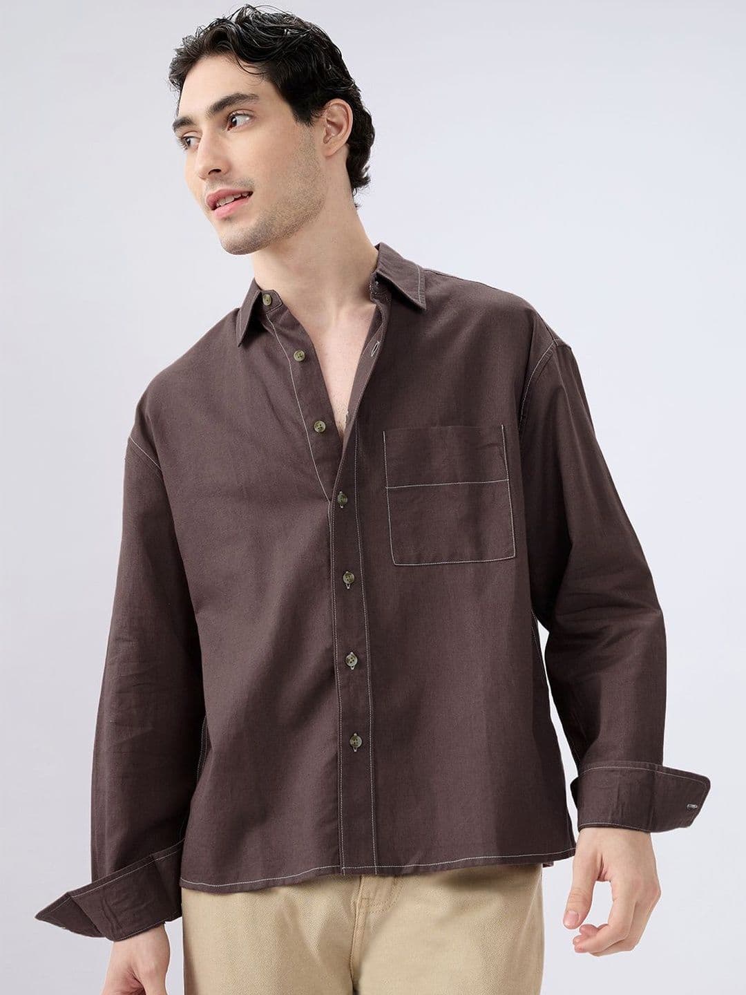 VASTRADO Elegant Linen Cotton Long Sleeves Oversized Fit Shirt - view 1