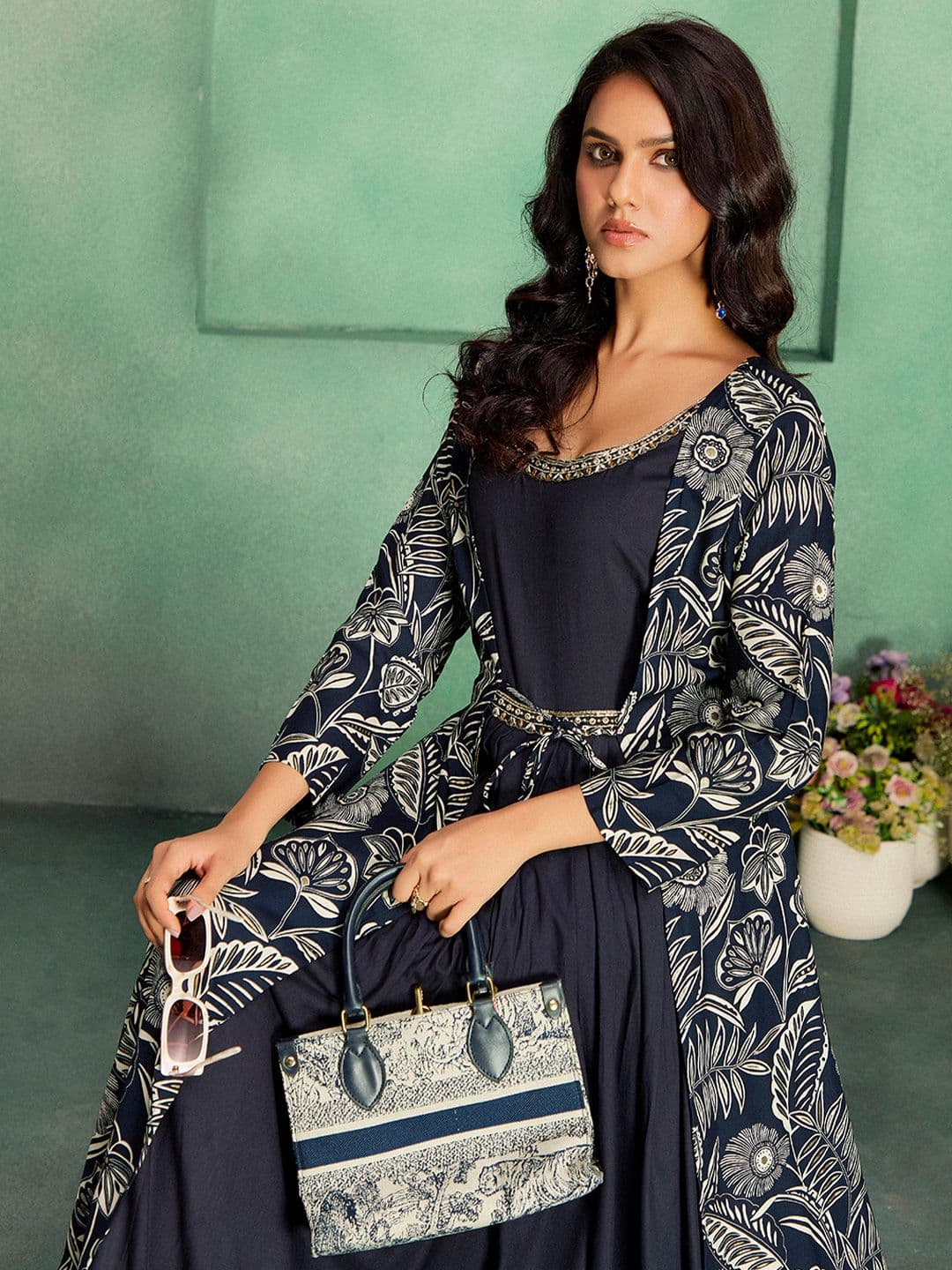 MADHURAM Embroidered Three-Fourth Sleeves Gown Ethnic Dress - view 1