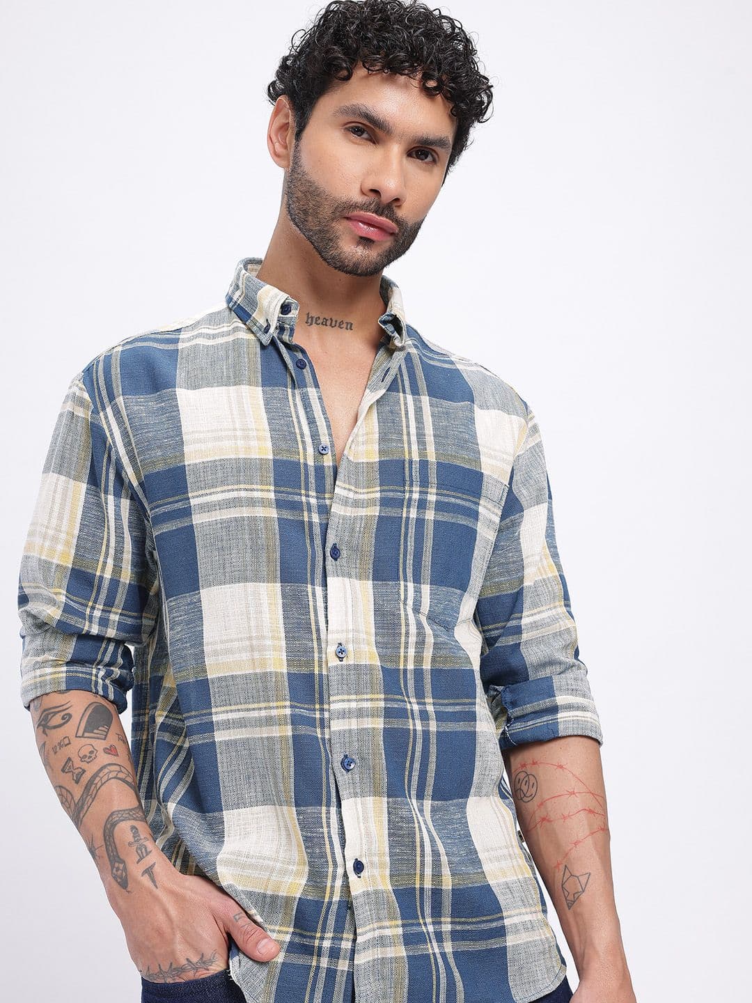 glitchez Checked Button Down Collar Casual Shirt - view 1