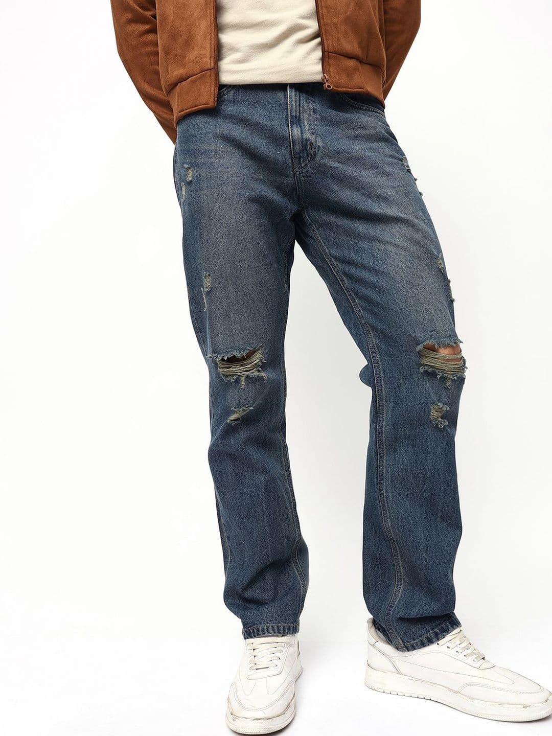 High Star Men Comfort Relaxed Fit High-Rise Highly Distressed Light Fade Jeans - view 1