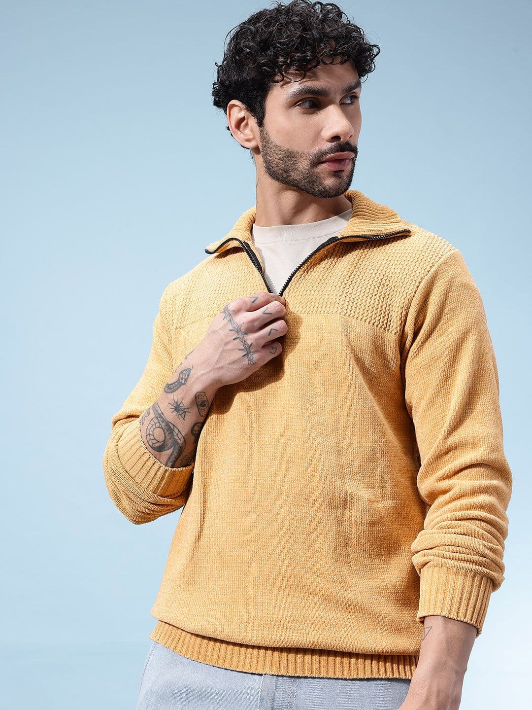 glitchez Ribbed Detail Velour Finish Mock Collar Pullover - view 1