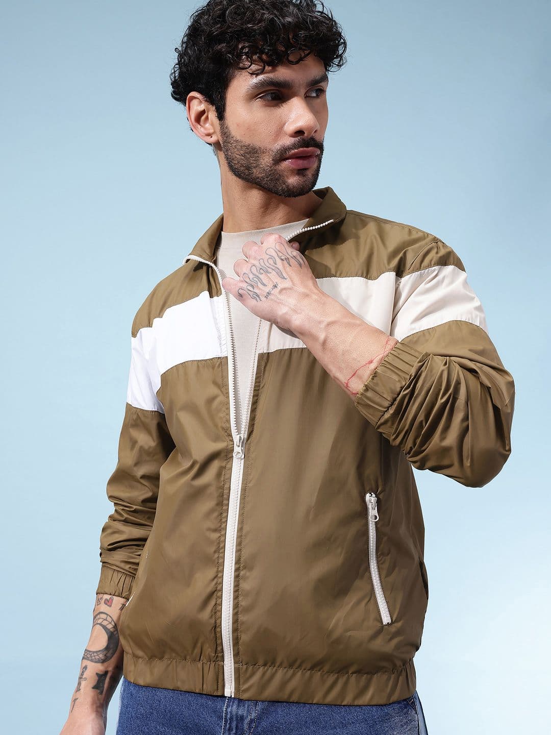 glitchez Striped Mock Collar Bomber Jacket - view 1
