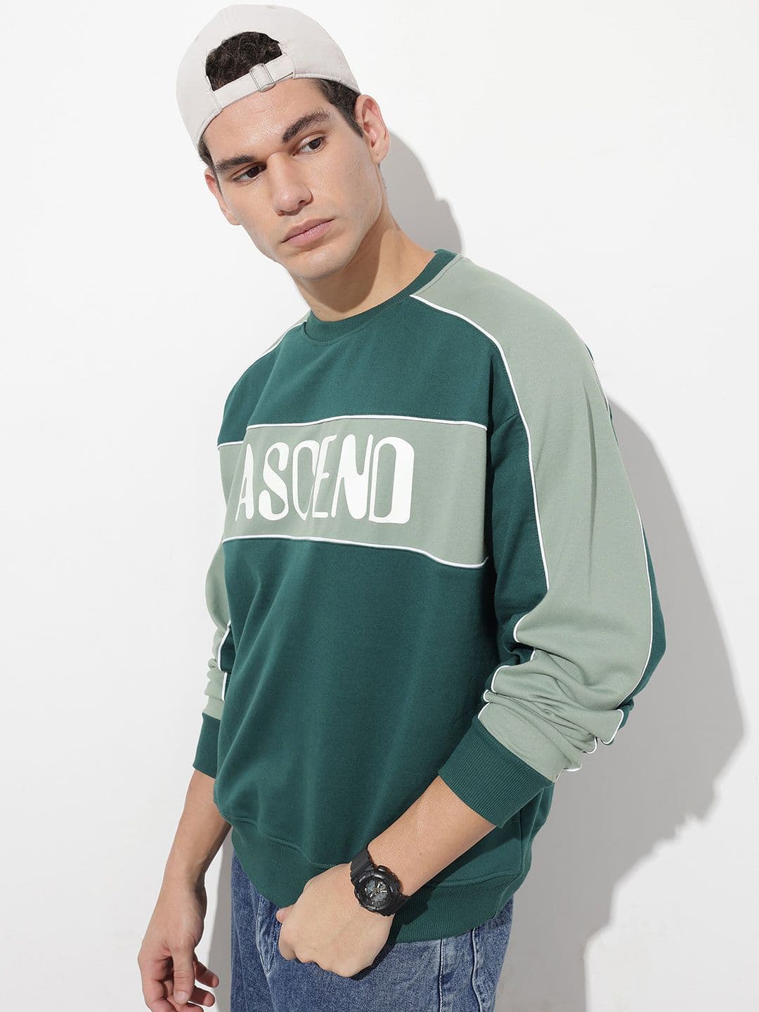 The Roadster Life Co. Oversized Typography Printed Raglan Sleeves Sweatshirt - view 1