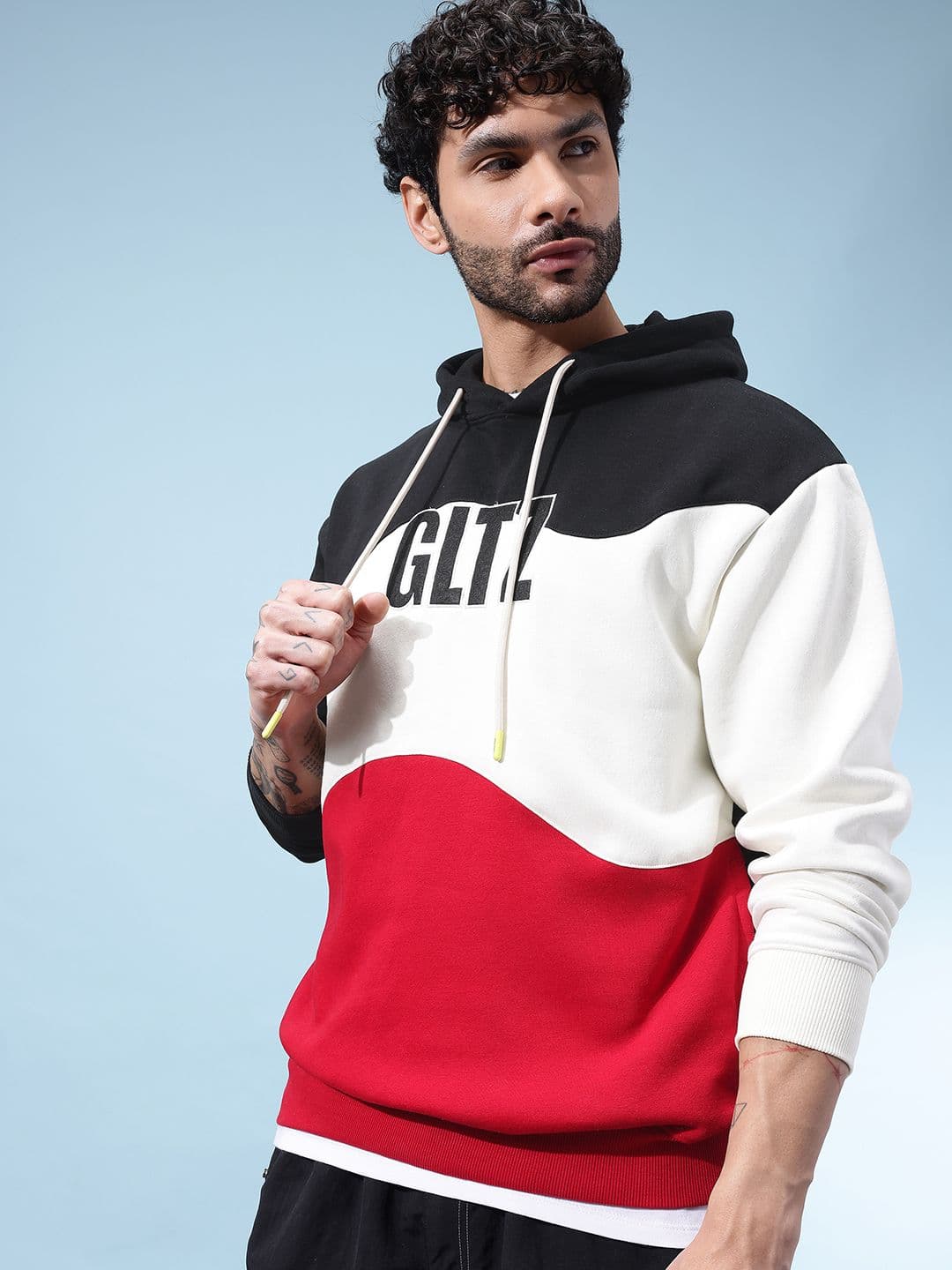 glitchez Colourblocked Typography Printed Hooded pullover - view 1
